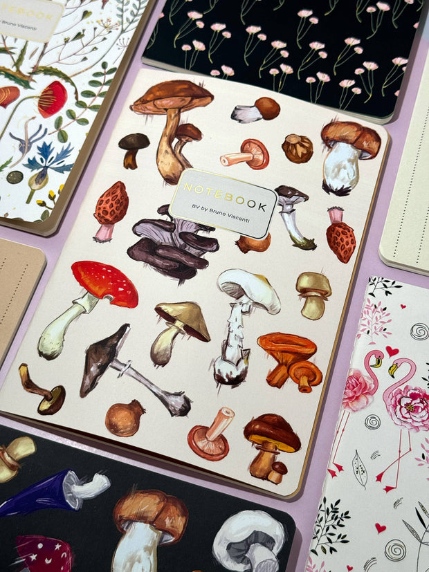 Small Mushrooms on White Notebook