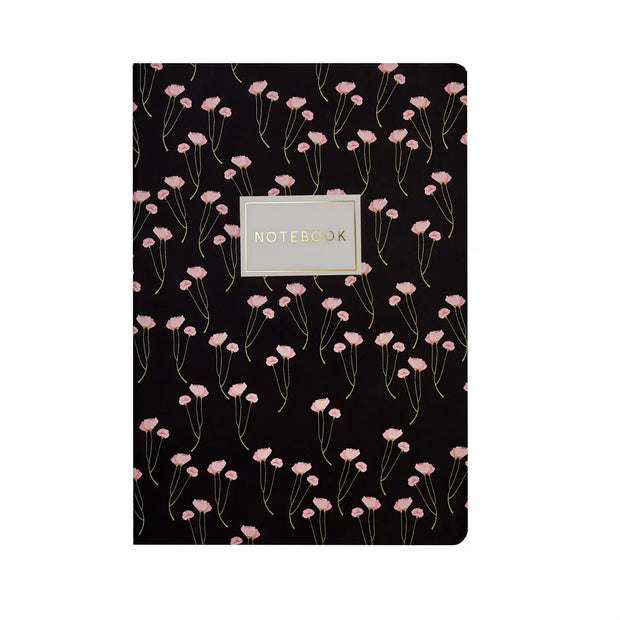Poppies on Black Lined Notebook