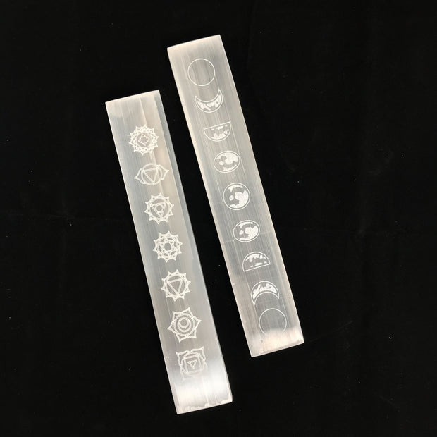 Selenite Charge Plates, Etched Moon Design