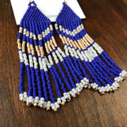 Beaded Fringe Blue, White, & Gold Earrings